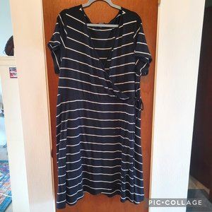 Torrid Faux Wrap Dress, Black with Cream Stripes, size 4,